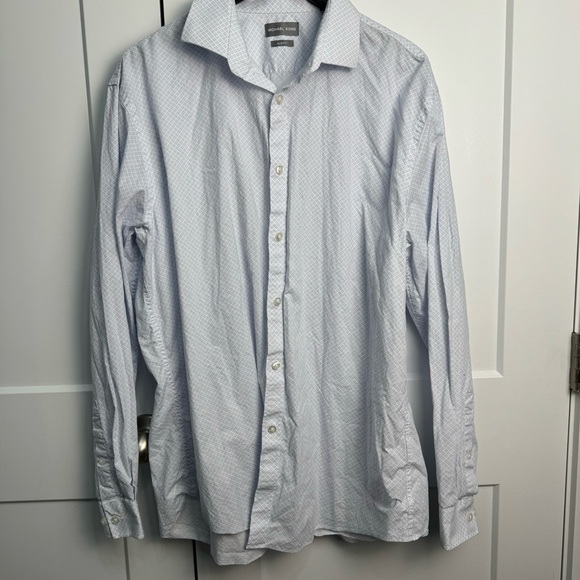 Michael Kors slim fit button down shirt Size 17 1/2 34/35 XL Blue and White - Picture 1 of 8
